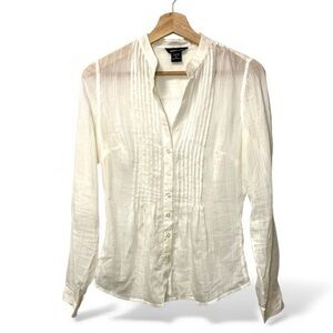 Moda International Mandarin Collar Tuxedo Pleated Blouse White Size S